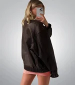 Vintage 80s oversized brown leather jacket for women – bomber coat
