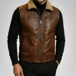 Men’s western cowboy bomber jacket – weathered brown aged lambskin leather