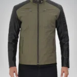 Men’s army green and black café racer leather jacket – classic motorcycle style