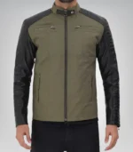 Men’s army green and black café racer leather jacket – classic motorcycle style