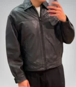 Men’s Black Genuine Leather Jacket – Minimalist Slim Biker Style