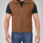 Whelmin men’s genuine suede leather vest – vintage brown finish