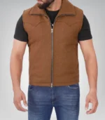 Whelmin men’s genuine suede leather vest – vintage brown finish
