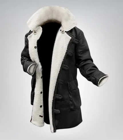 Men’s Black Sherpa Leather Coat – Bane Style Swedish Winter Jacket