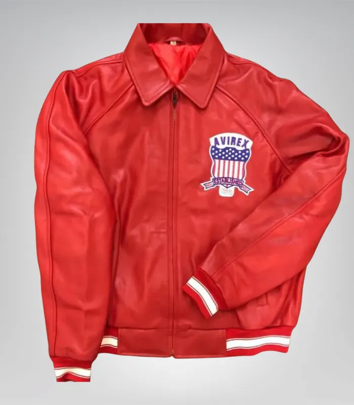 Men’s Red Avirex Leather Bomber Jacket – Vintage Air Force Style Men’s red Avirex leather bomber jacket – vintage American Air Force style