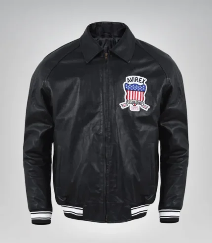 Men’s black Avirex leather bomber jacket – vintage American pilot style
