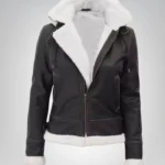 Women’s Mary B3 Dark Brown Shearling Leather Jacket with Removable Hood