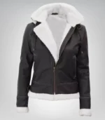 Women’s Mary B3 Dark Brown Shearling Leather Jacket with Removable Hood