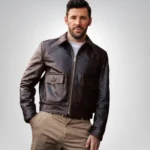 Men’s brown leather bomber jacket – classic A2 flight aviator style