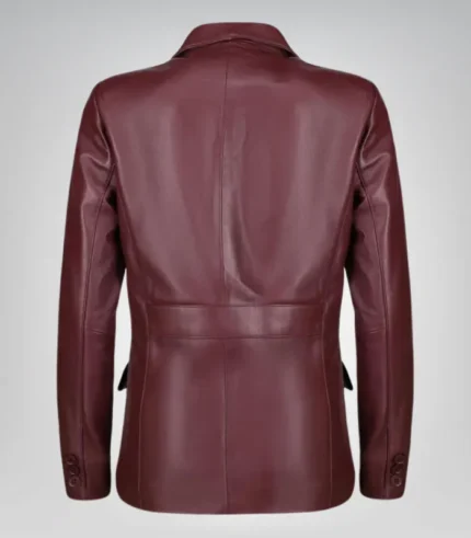 Elegant women’s lambskin blazer in rich burgundy color for smart casual outfits