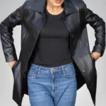 Elegant 3/4 length women’s genuine leather car coat in classic style