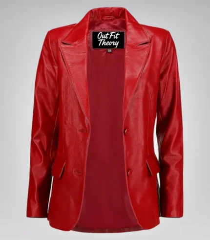 Women’s classic red lambskin leather blazer jacket – elegant everyday look