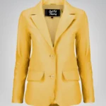 Women’s classic yellow lambskin leather blazer jacket – elegant everyday look