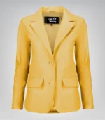 Women’s classic yellow lambskin leather blazer jacket – elegant everyday look