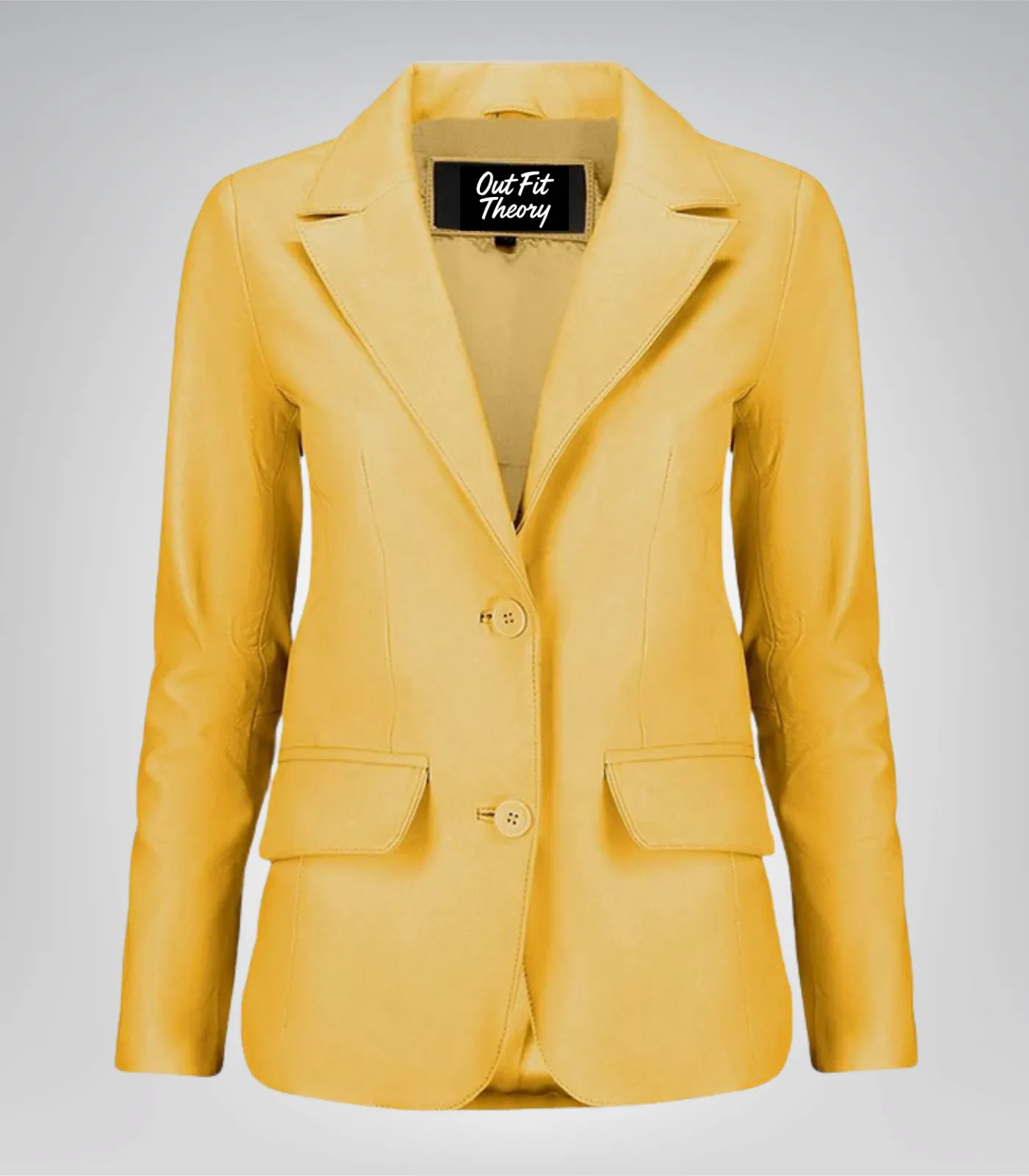 Women’s Classic Yellow Lambskin Leather Blazer Jacket – Elegant Everyday Style Women’s classic yellow lambskin leather blazer jacket – elegant everyday look