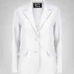 Women’s classic white lambskin leather blazer jacket – elegant everyday look