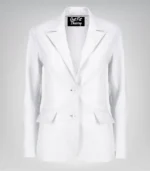 Women’s classic white lambskin leather blazer jacket – elegant everyday look