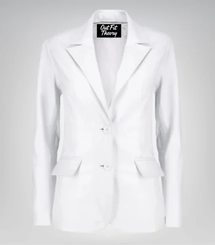 Women’s classic white lambskin leather blazer jacket – elegant everyday look
