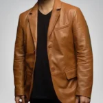 Men’s brown lambskin leather blazer – two-button casual and party coat