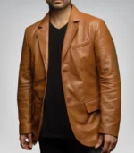 Men’s brown lambskin leather blazer – two-button casual and party coat