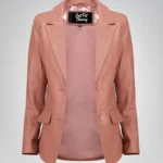 Women’s classic pink lambskin leather blazer jacket – elegant everyday look