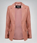 Women’s classic pink lambskin leather blazer jacket – elegant everyday look