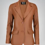Women’s classic cognac lambskin leather blazer jacket – elegant everyday look