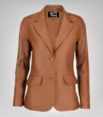 Women’s classic cognac lambskin leather blazer jacket – elegant everyday look