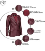 Women’s Classic Burgundy Lambskin Leather Blazer Jacket – Elegant Everyday Style - Image 4