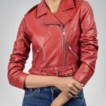Women’s Red Cropped Leather Jacket – Chic & Modern Short Style