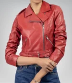 Women’s Red Cropped Leather Jacket – Chic & Modern Short Style