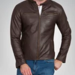 Men’s Brown Pure Sheep Leather Zipper Jacket – Classic & Modern Style