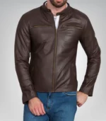 Men’s Brown Pure Sheep Leather Zipper Jacket – Classic & Modern Style