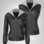 Women’s hooded black lambskin leather jacket – casual everyday style