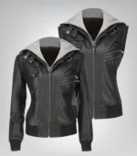 Women’s hooded black lambskin leather jacket – casual everyday style