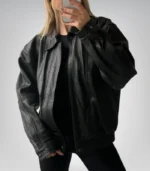 Premium 1980s leather bomber jacket – vintage oversized lambskin