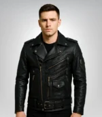 Premium men’s leather biker jacket – cafe racer design