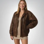 1970s brown leather bomber jacket – distressed oversized retro coat