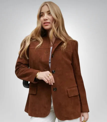 Vintage brown suede blazer – women’s western sheepskin coat