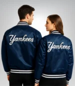 Classic NY Yankees jacket – retro 90s blue satin varsity bomber