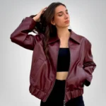 Burgundy Genuine Short Leather Jacket