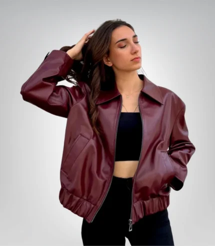 Burgundy Genuine Short Leather Jacket