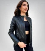 Stylish black leather jacket for women – genuine soft leather outerwear