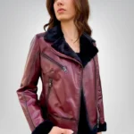 Furry Burgundy Genuine Leather Jacket