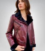 Furry Burgundy Genuine Leather Jacket