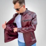 Burgundy genuine leather jacket – custom men’s leather outerwear