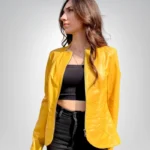 Sports yellow genuine leather jacket – men’s athletic outerwear