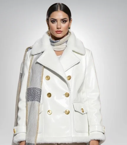 Women’s white Italian leather coat – short cashmere-lined luxury style
