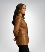 Fitted brown leather blazer for women – handmade premium jacket