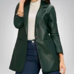 Women’s matte faux leather blazer – hip-length modern jacket